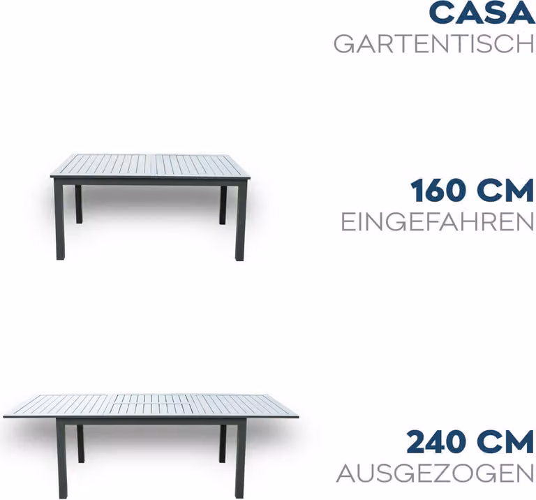 Home Deluxe - Tavolo da giardino allungabile - CASA - struttura e piano in alluminio, circa 160 (240) x 100 x 74 cm - accessori inclusi I Set da giardino tavolo allungabile per balcone