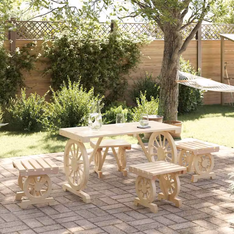 Set da Pranzo da Giardino vidaXL in Legno di Abete Beige, 5 Pezzi