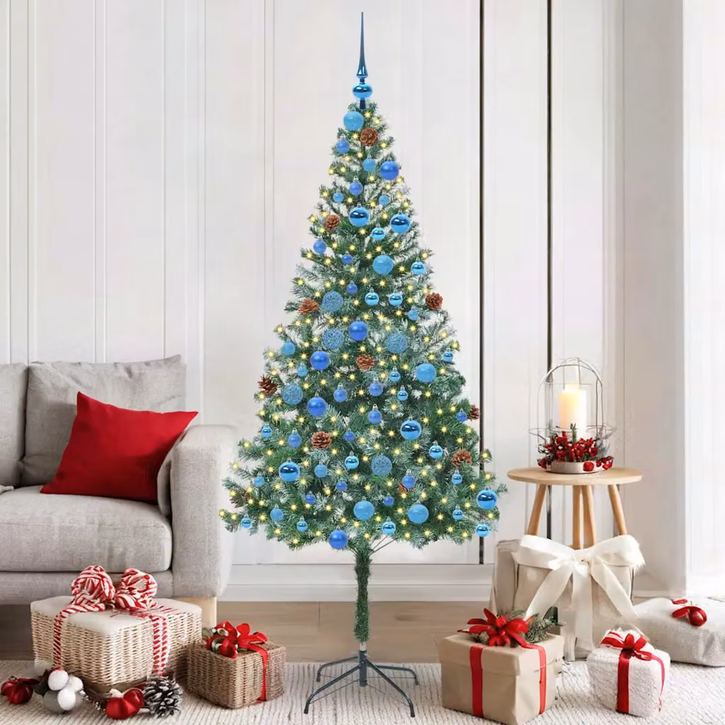 Albero di Natale artificiale verde vidaXL con luci LED bianco caldo, forma conica in PVC e metallo, Altezza: 180 cm