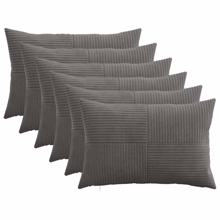 Set di 6 federe vidaXL ALMELO in velluto a coste, Grigio Scuro, 50 x 75 cm