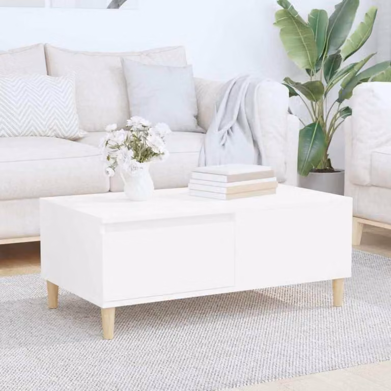 vidaXL Tavolino da Salotto Bianco in Legno e MDF, Stile Scandinavo, L 90 cm x P 50 cm x H 36,5 cm