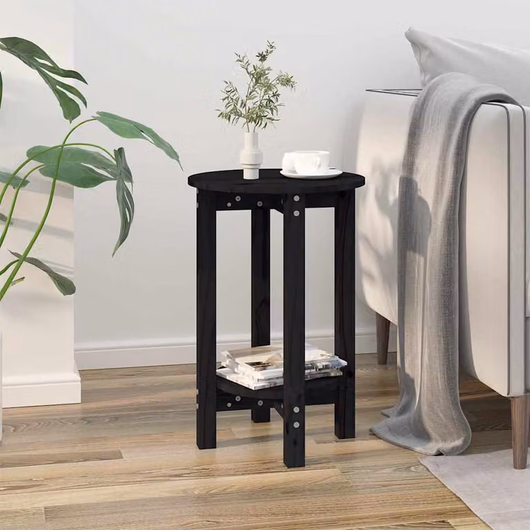 vidaXL Tavolino da Salotto Nero in Legno di Pino Massello con Piano Rotondo
