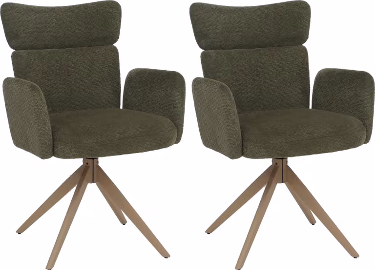 Set di 2 sedie da pranzo modello HWC-N11, sedia girevole con meccanismo di ritorno automatico, rivestita in tessuto bouclé (350g/m²), colore verde, gambe effetto legno