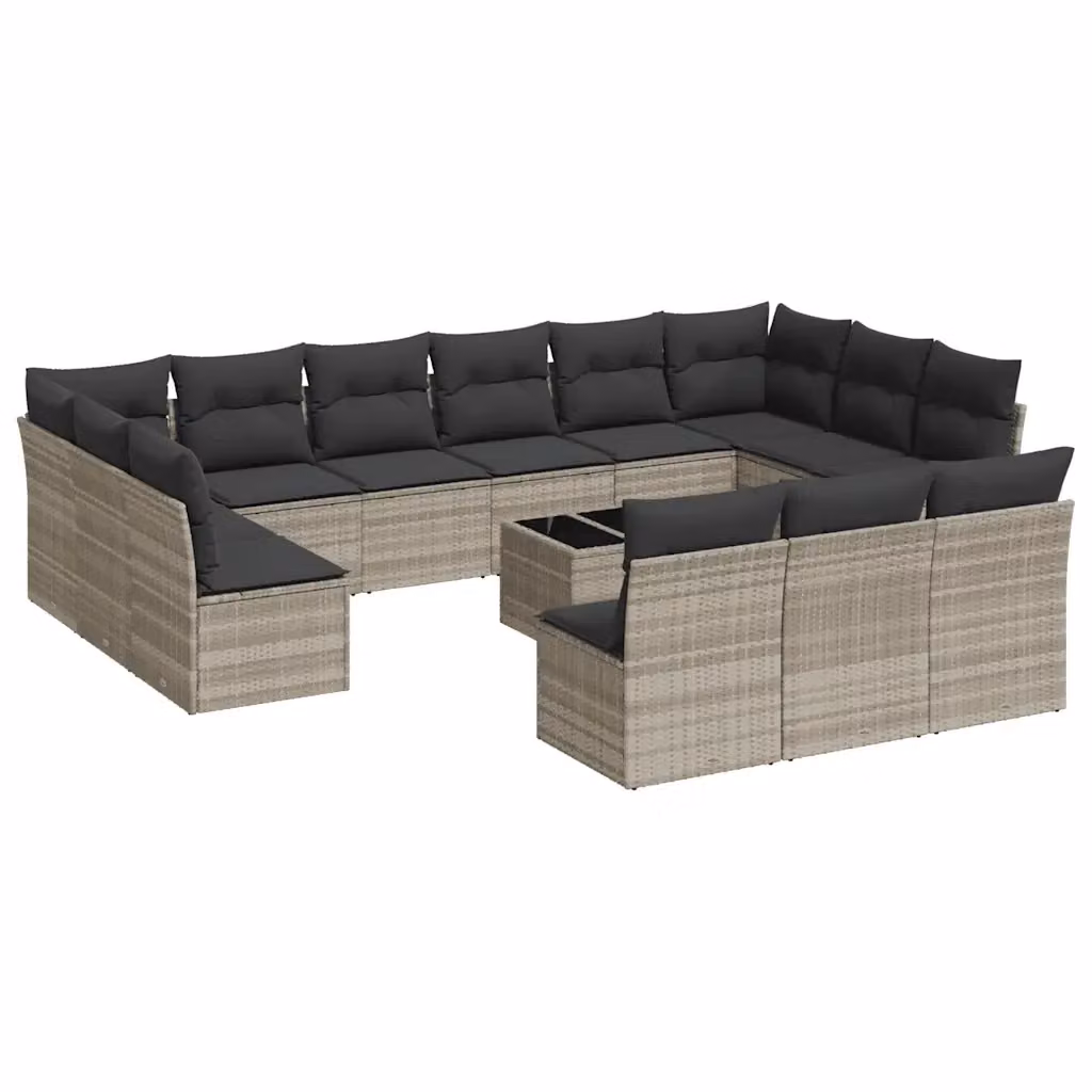 Set di Divani da Giardino a Forma di U VIDAXL in Polyrattan Grigio con 14 Pezzi e Cuscini Inclusi – 2