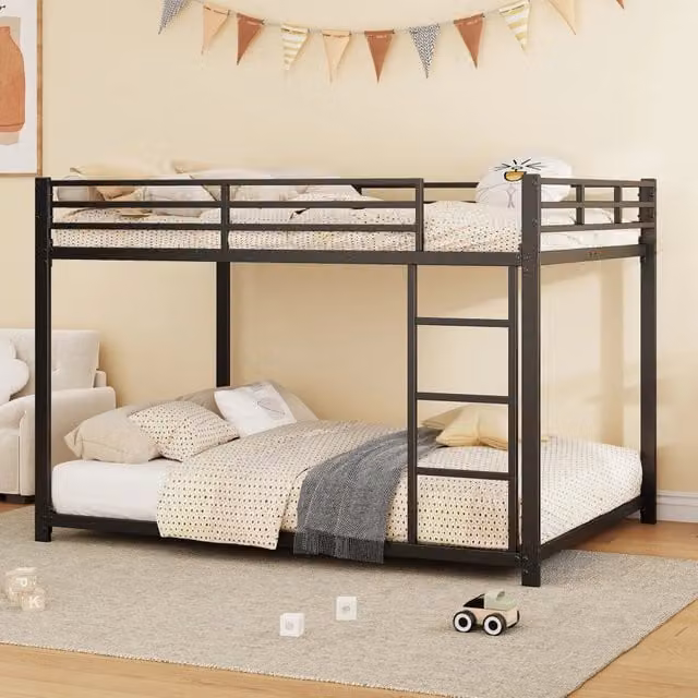 Letto a castello 140 × 200 cm 2 posti con barriere di sicurezza, struttura in metallo nero, senza materasso