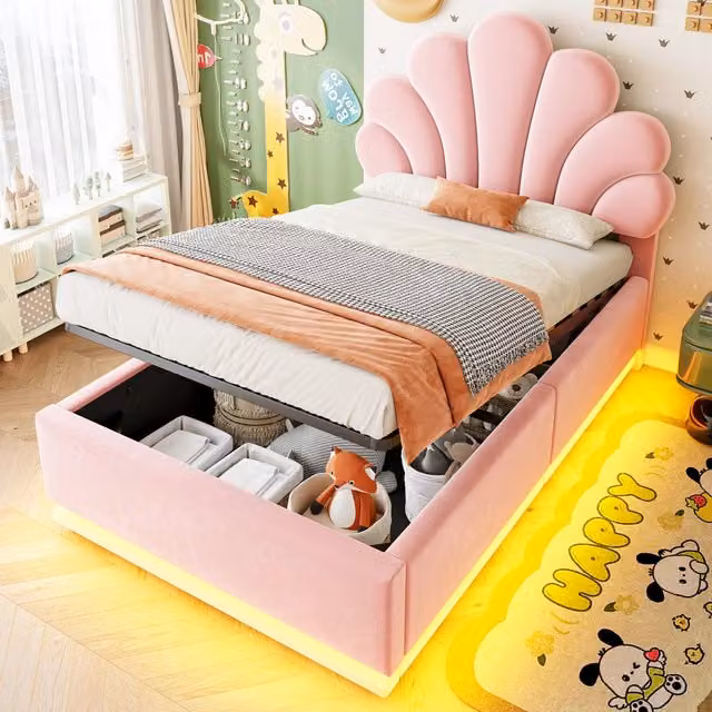 letto imbottito velluto rosa 90 x 200 cm