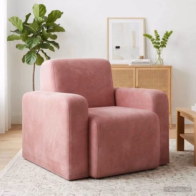 Poltrona moderna in velluto rosa vidaXL con braccioli e seduta in schiuma per soggiorno o camera da letto L/P/H: 88 x 77 x 90 cm