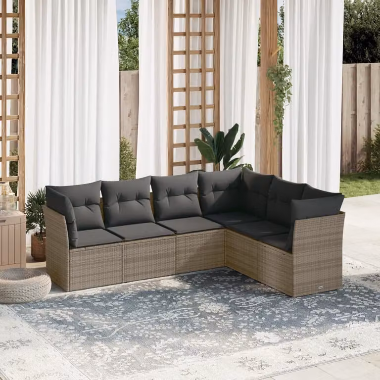 vidaXL Set Divano da Giardino 6 pz a L in Polyrattan Grigio con Cuscini Imbottiti e Coperture Rimosse