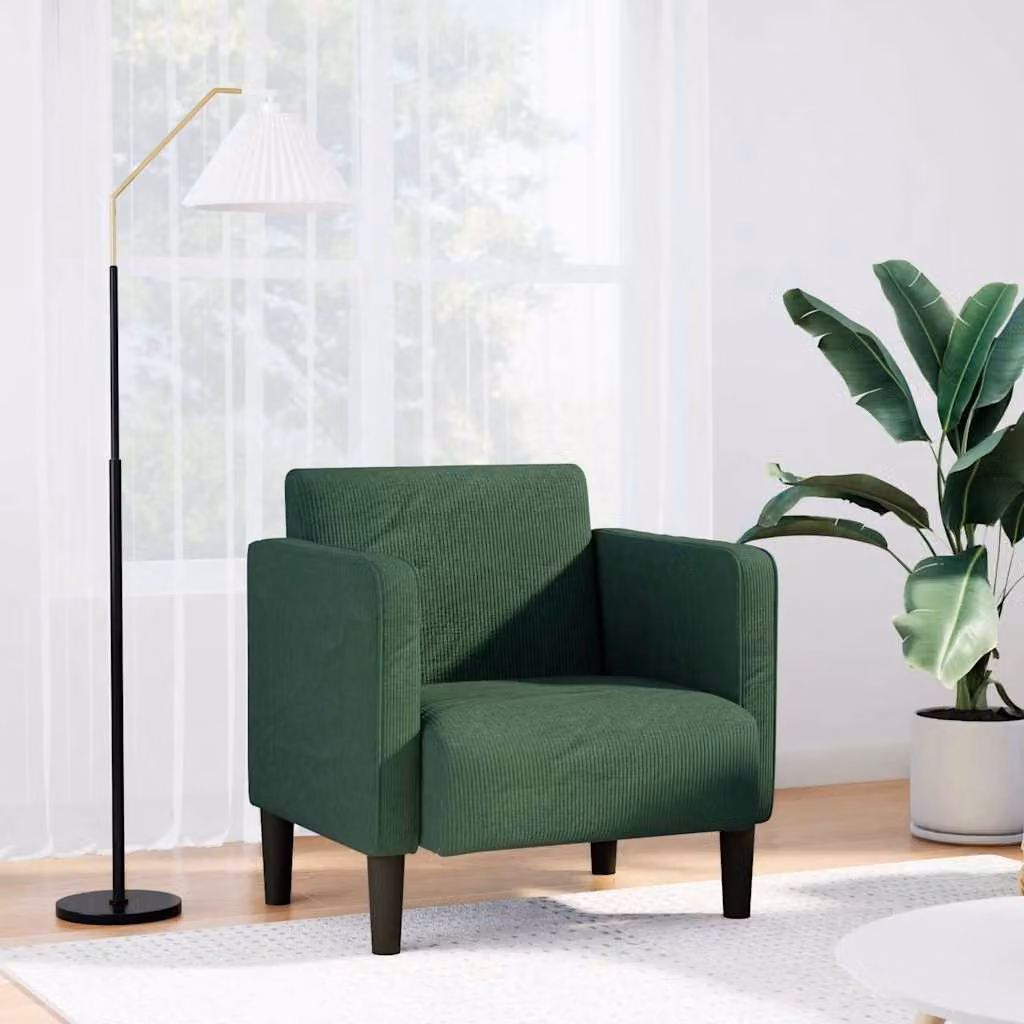 vidaXL Poltrona Lounge Moderna con Braccioli in Velluto a Coste Verde