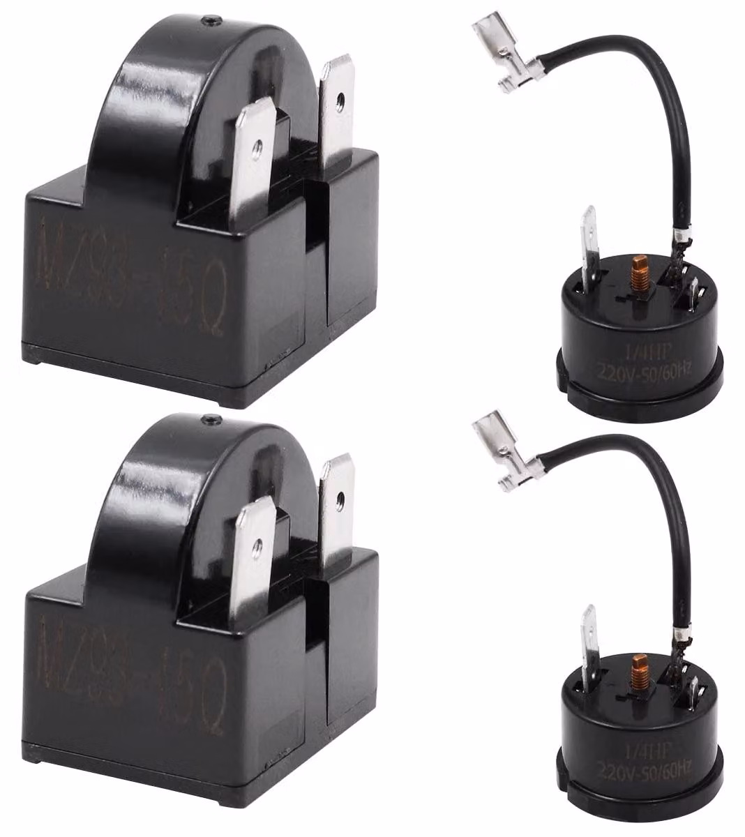 2 relè di avviamento per compressore, 3 pin, 15 Ohm + 2 dispositivi di protezione da sovraccarico