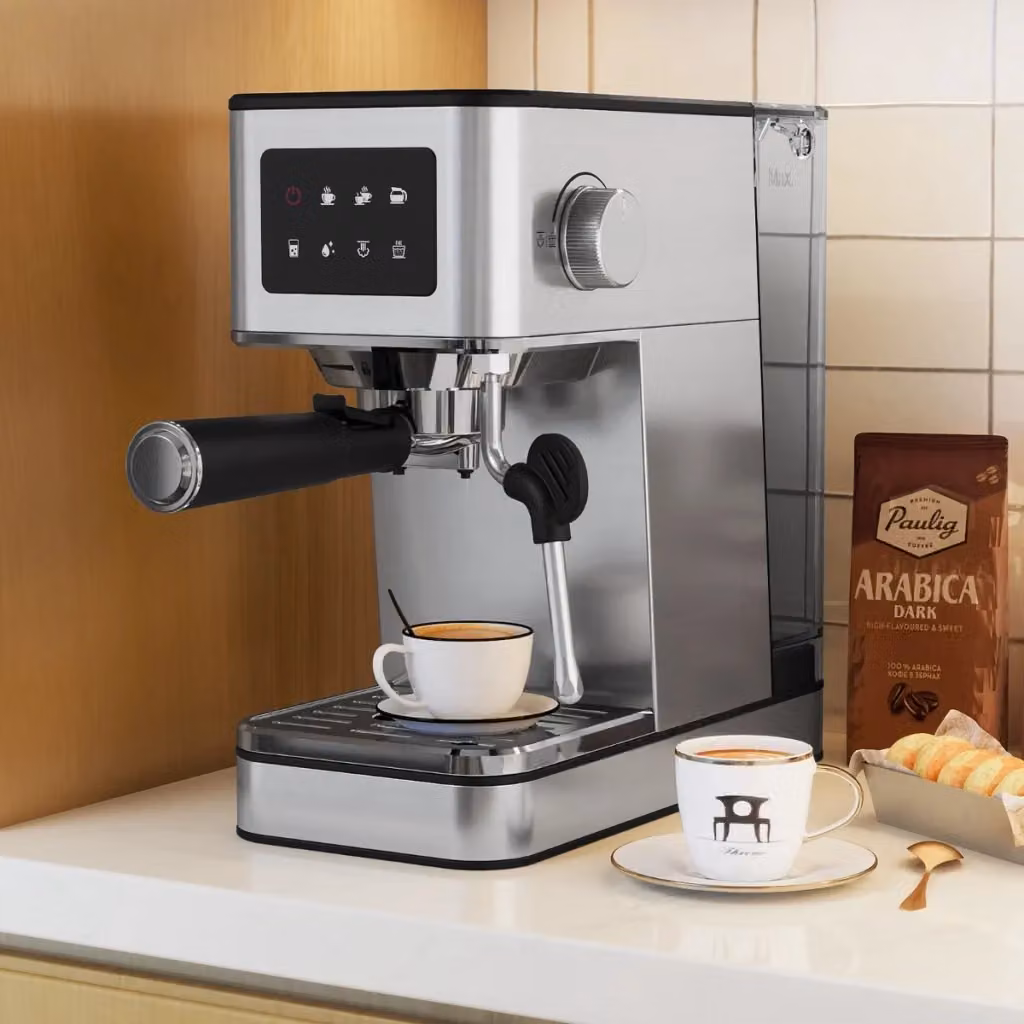 Macchina per espresso DESIGN IN in acciaio inossidabile Argento con pressione da 20 bar, montalatte a vapore, display touch e funzione acqua calda – 2
