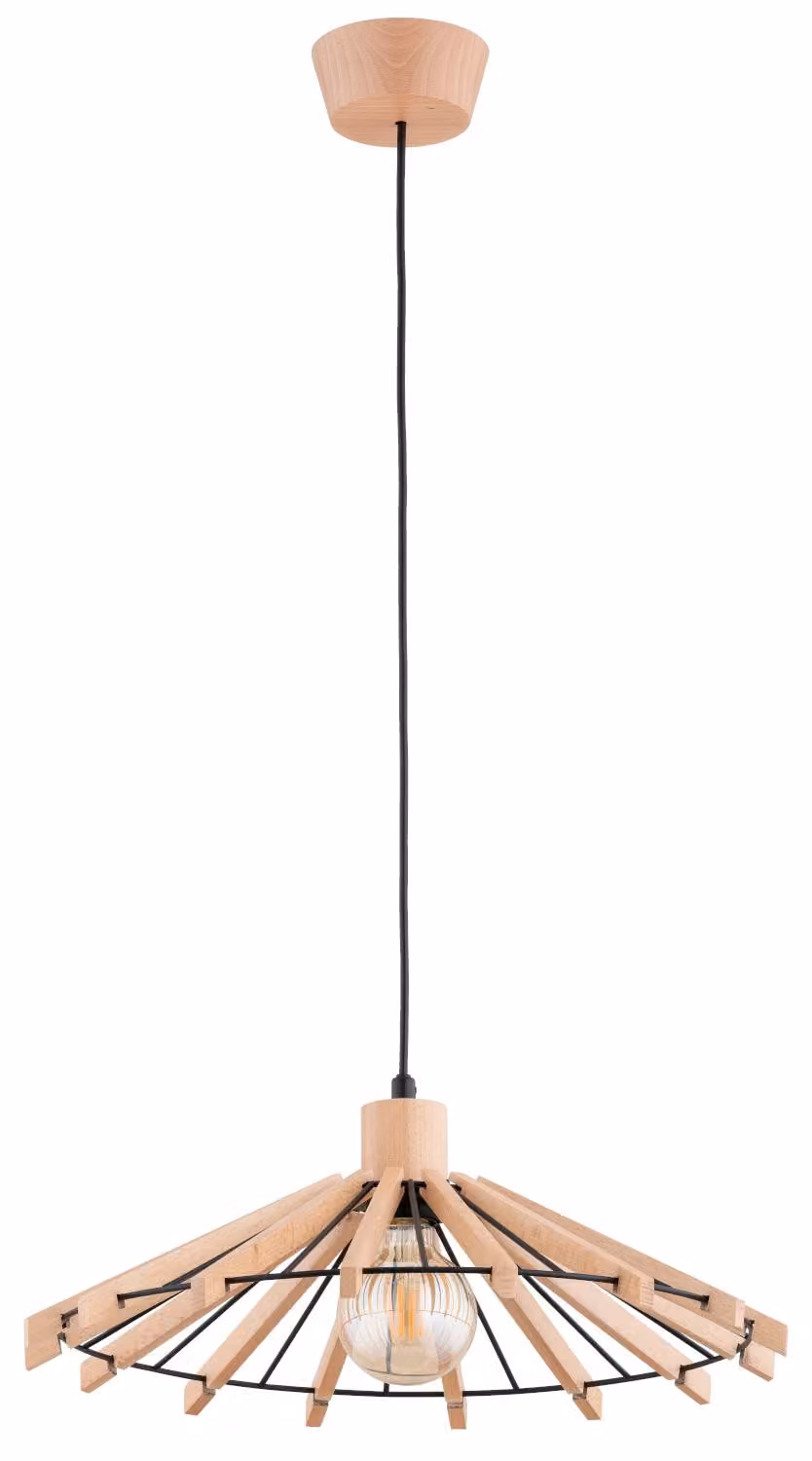 Lampada a sospensione NATKA, legno chiaro e nero, 1xE27x15W, legno, dimensioni: 80x44x44 cm, IP20, Alfa