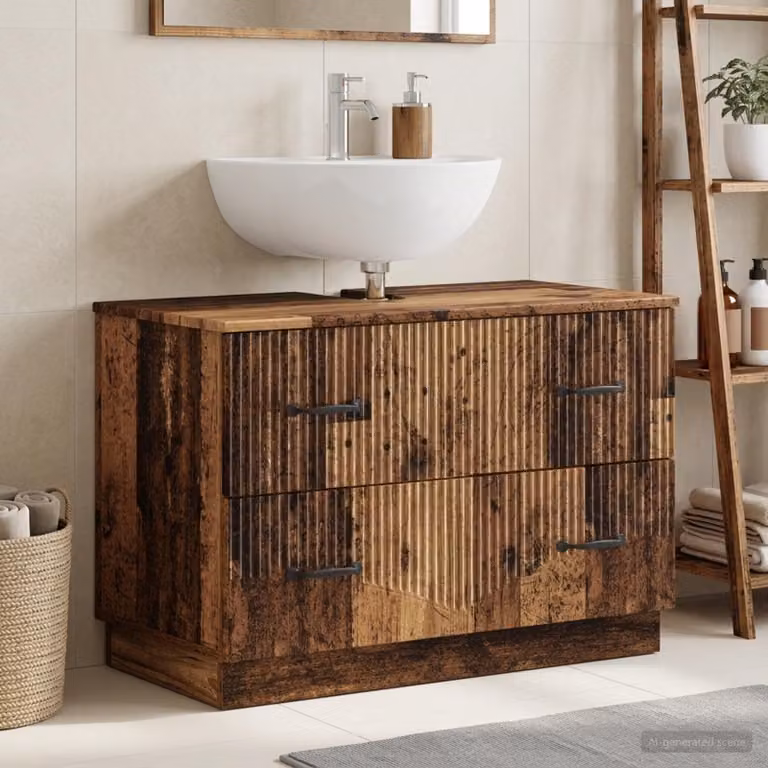 Armadio per lavabo da bagno vidaXL HOORN in legno marrone, sospeso, L 82 x P 41 x H 56 cm