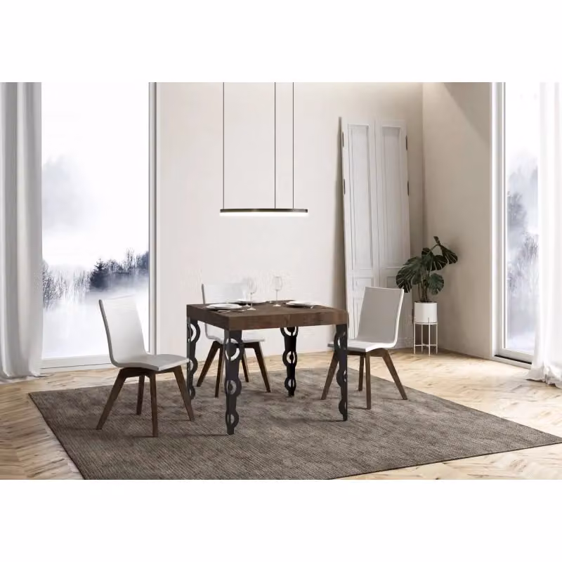 Tavolo allungabile Itamoby in stile industrial con piano in legno e struttura in metallo, L/P: 90 x 90 cm, estensibile fino a 156 cm, colore Antracite e Noce – 2