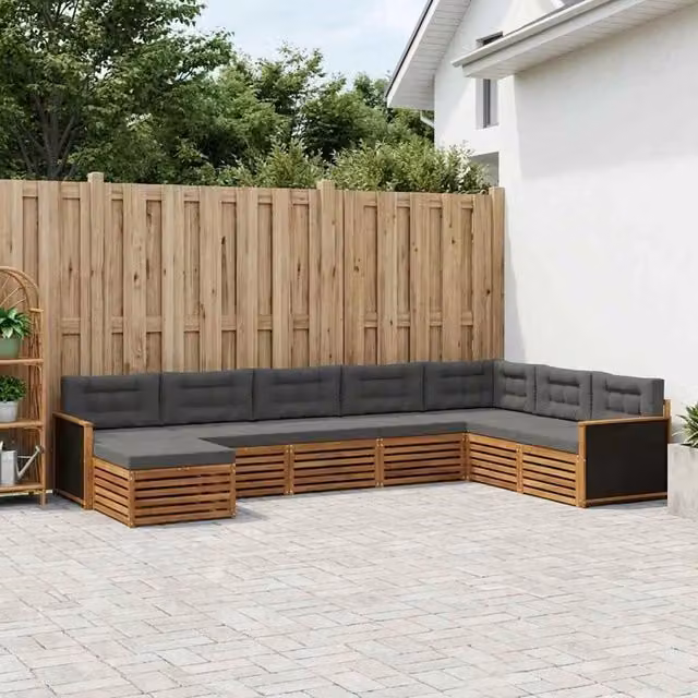 Set di divani da esterno a L vidaXL in legno di acacia con cuscini, 8 pezzi, Beige e Antracite