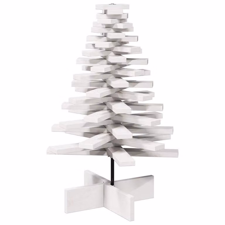 Albero di Natale Decorativo Bianco 80 cm Legno Massello di Pino