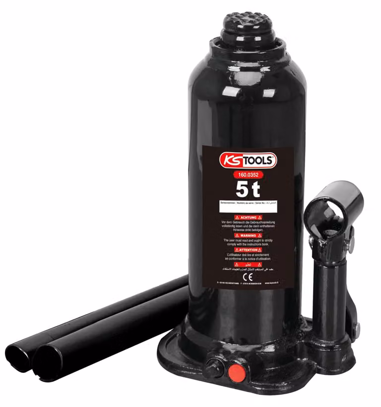 Cric idraulico a bottiglia, capacità 5 tonnellate, acciaio, colore rosso, altezza 127 mm