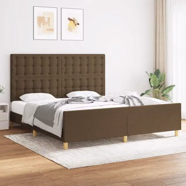 Letto con Giroletto e Testiera vidaXL in Tessuto Marrone Scuro L/P/H: 180 x 200 x 128 cm – 1