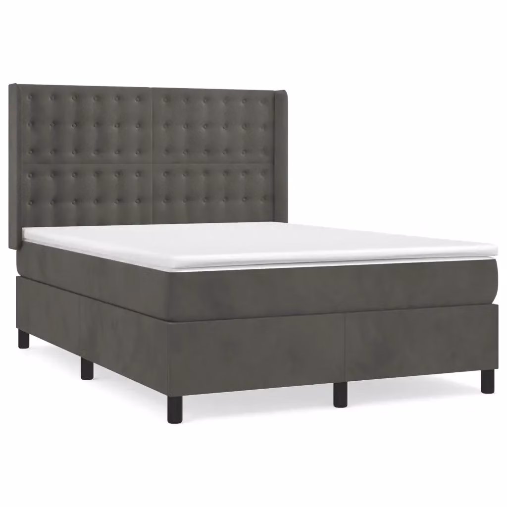 Letto Ibrido vidaXL con Giroletto a Molle e Materasso in Velluto Grigio e Bianco, Struttura in Legno di Larice e Metallo, L/P/H: 193 x 147 x 128 cm – 2