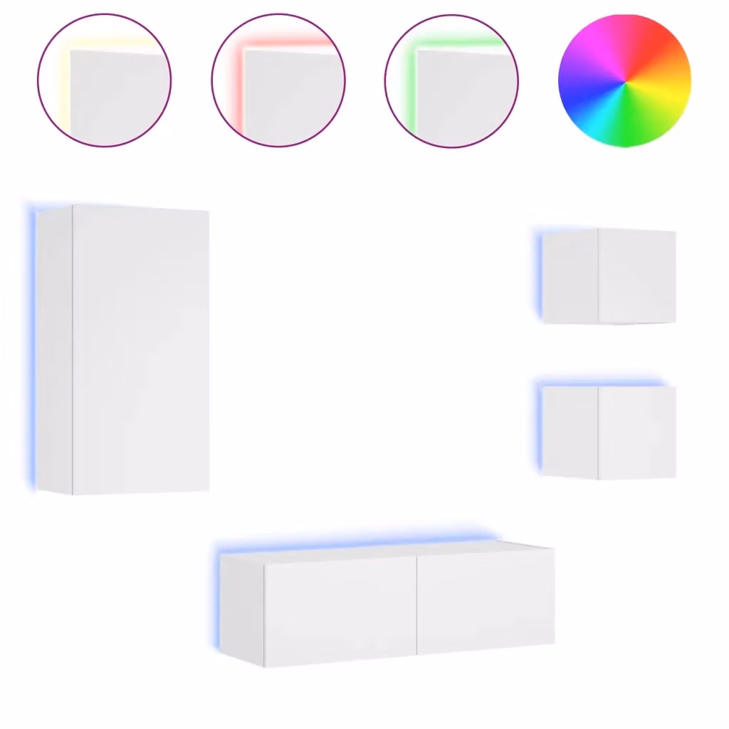 Mobile TV da parete vidaXL bianco lucido con luci LED e scomparti multimediali – 2