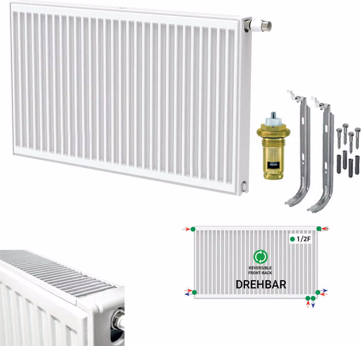 Belrad radiatore universale valvola compatta radiatore 6 connessioni T22 500x800-1155W
