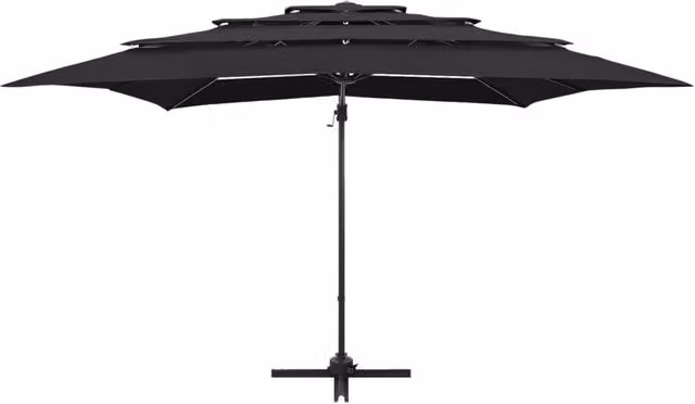 Ombrellone da giardino a quattro livelli con palo centrale in alluminio e copertura in poliestere nero L 250 cm x P 250 cm