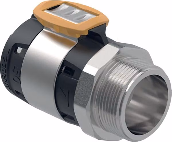 Geberit FlowFit transizione con filettatura esterna in acciaio inox d75-R2 1/2