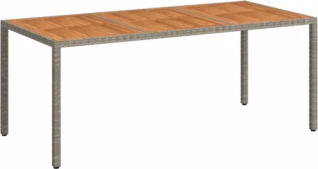 Tavolo da giardino rettangolare in polyrattan e legno di acacia grigio L: 190 cm, P: 90 cm, H: 75 cm