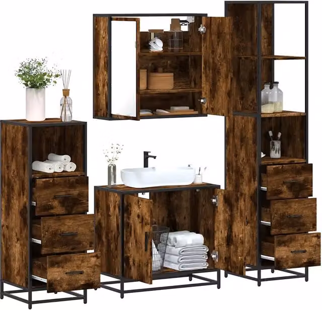 Set Mobili da Bagno 4 pz Rovere Fumo in Legno Multistrato 3301247