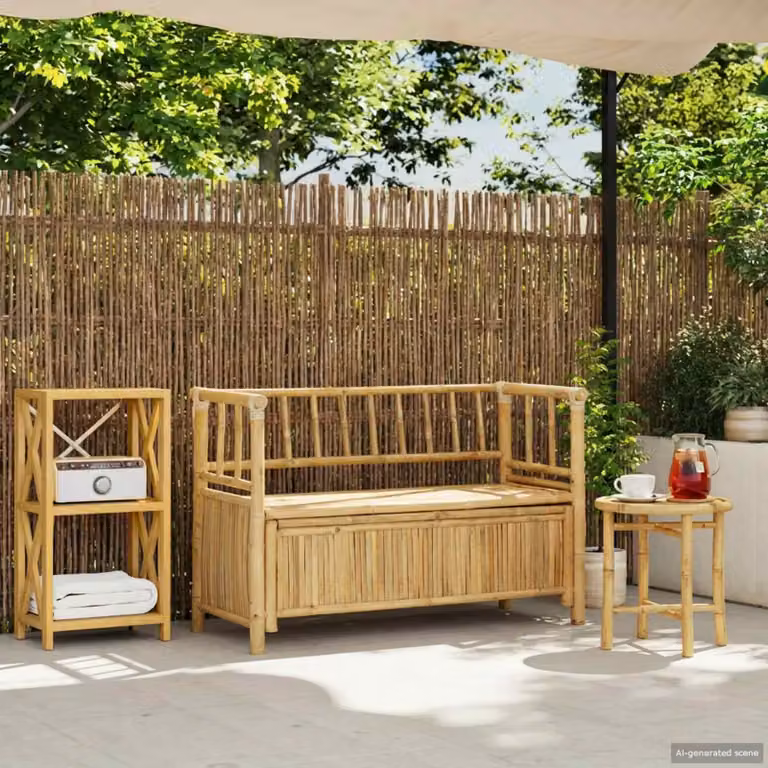 vidaXL Panca da Giardino con Contenitore in Bambù Marrone L: 110 cm, P: 47 cm, H: 80 cm