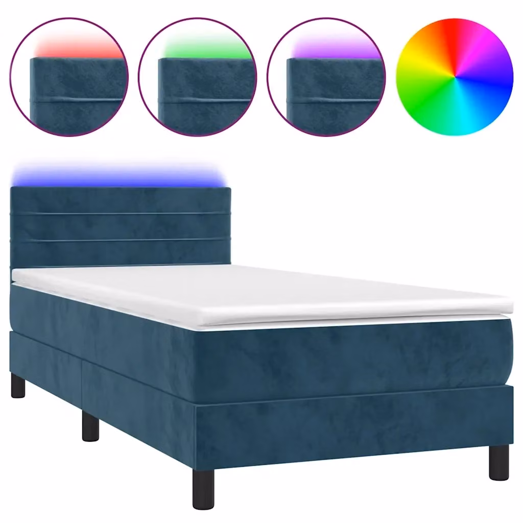 Letto Ibrido vidaXL in Velluto Blu con Materasso, Illuminazione LED Sotto il Letto e Porta USB, L/P: 90 x 190 cm – 2