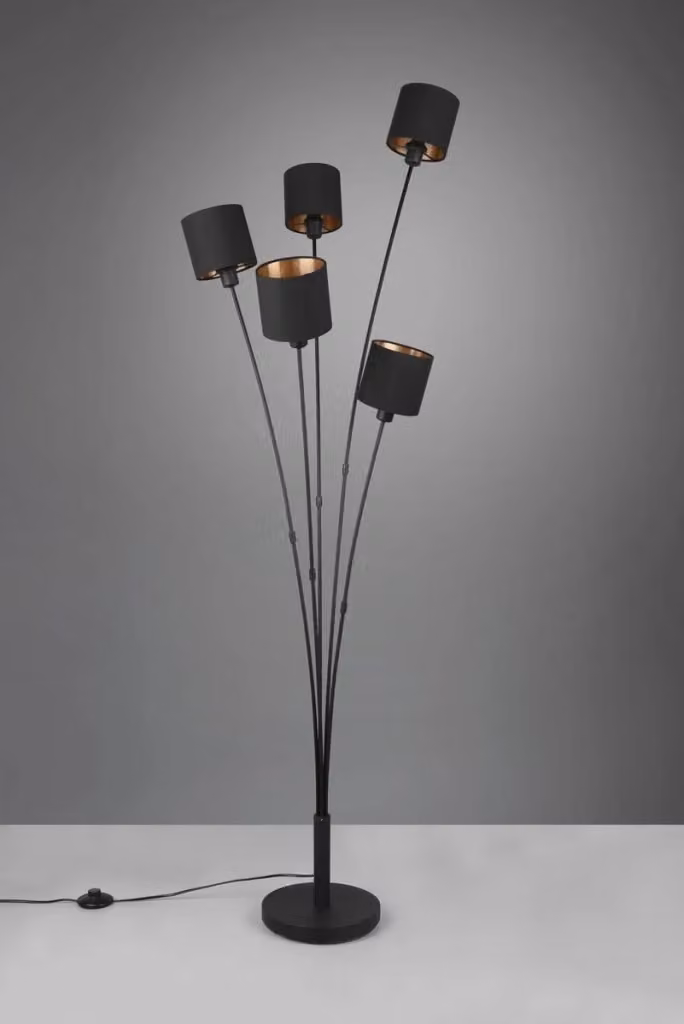 Lampada da terra Tommy di Reality Leuchten in metallo e tessuto, colore nero e oro, Altezza: 163 cm – 2