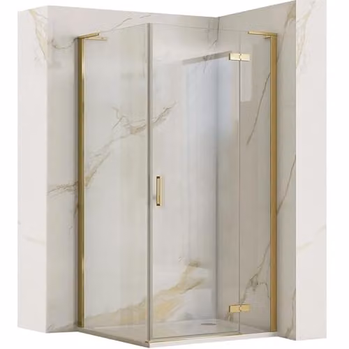 Rea Box Doccia 90x90 Gold Brush Box Doccia senza Piatto Doccia Vetro Temperato di Sicurezza Trasparente 6 mm (Oro) Porta: 90 Parete: 90 cm