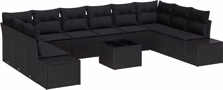Set Divano da Giardino con cuscino 11 pcs Nero polyrattan