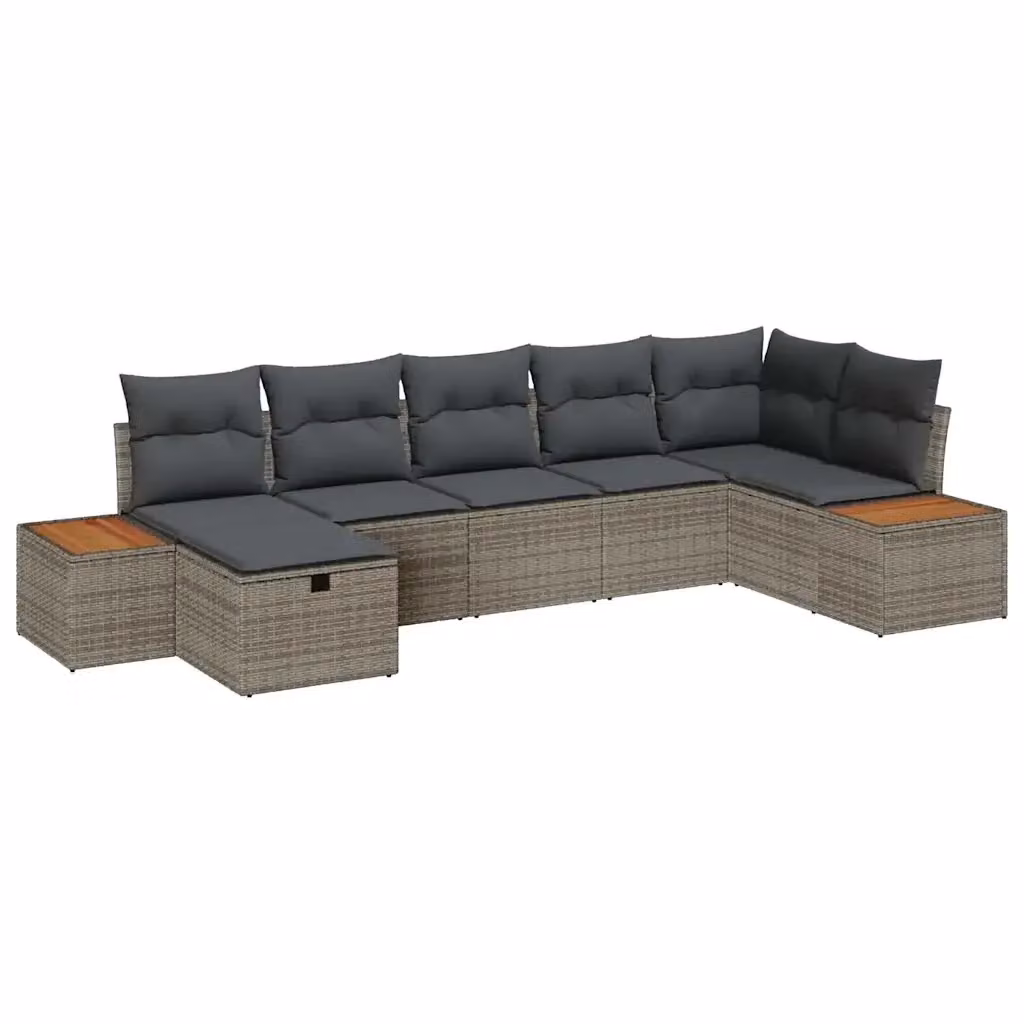 Set Divano da Giardino a L vidaXL in Poly Rattan Grigio con 7 Cuscini e Ottoman – 2