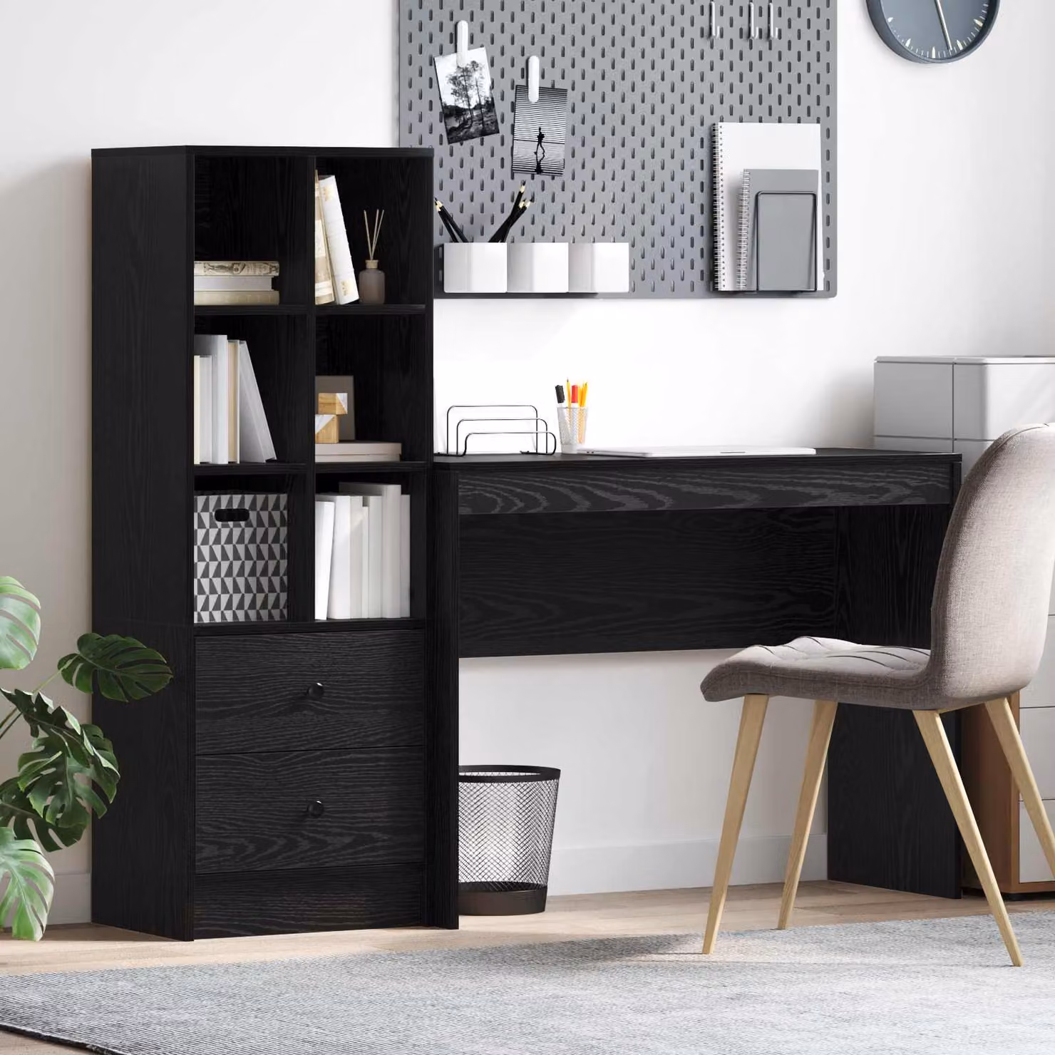 Set di 2 Scrivanie e Scaffali Moderni vidaXL in MDF Laminato, Colore Rovere e Nero, L/P/H: 145,5 x 40 x 127 cm