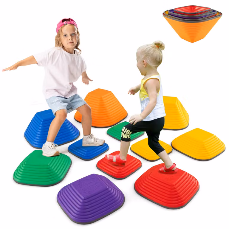 Set di 11 pietre d'equilibrio multicolore Costway con bordo antiscivolo per esercizi di coordinazione motoria e sviluppo naturale per bambini