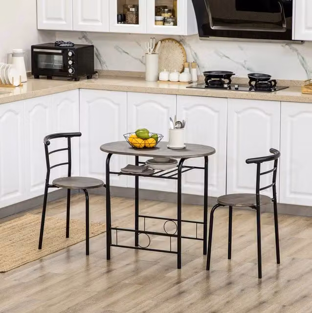 Set bistrot nero con tavolo e 2 sedie, ripiano inferiore