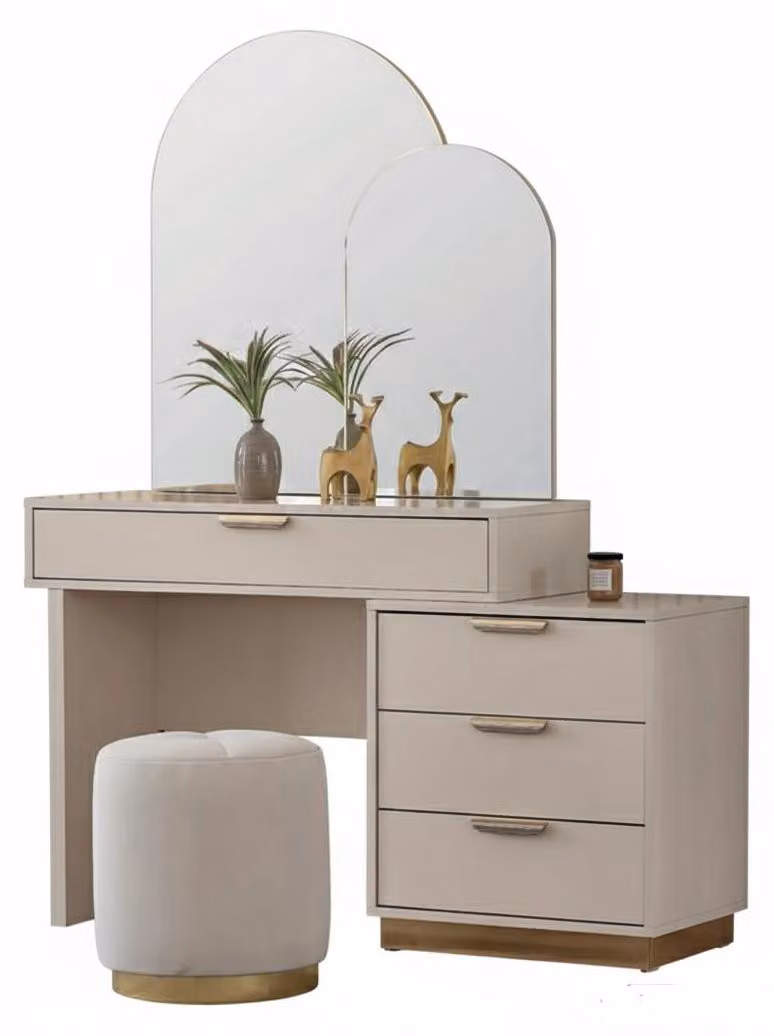 Comò da trucco elegante dal design moderno, dotato di un comodo spazio contenitore