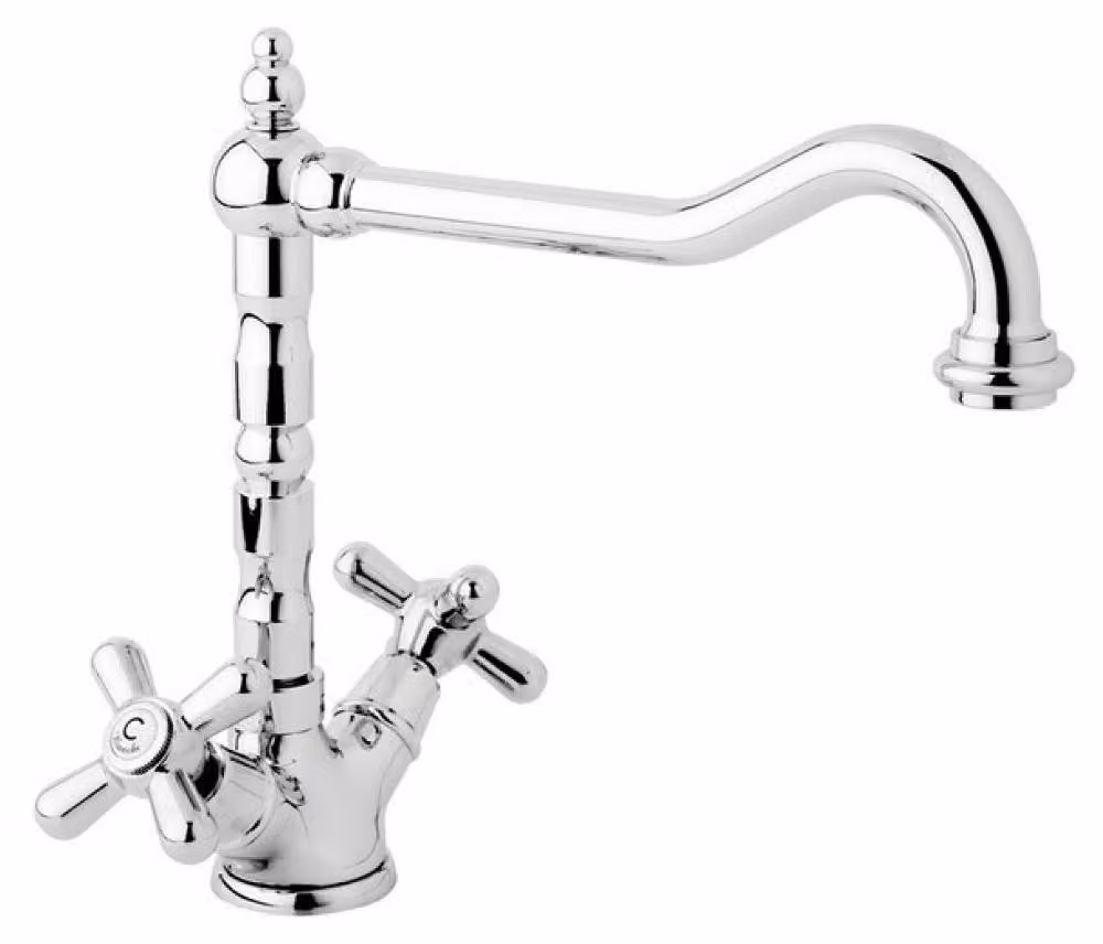 Schläfer 35404001 | Rubinetto da Cucina per Lavello, Lavatoio Lavanderia con 2 Manopole Antico, Canna Alta Girevole Universale - Rubinetto manopole Vintage, Rubinetto Stile Retrò Cromo