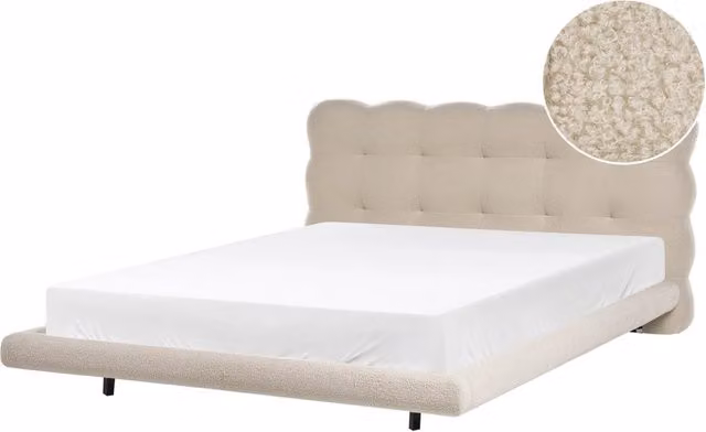 Letto matrimoniale in tessuto boucle con testata trapuntata Beige 160 x 200 cm design moderno