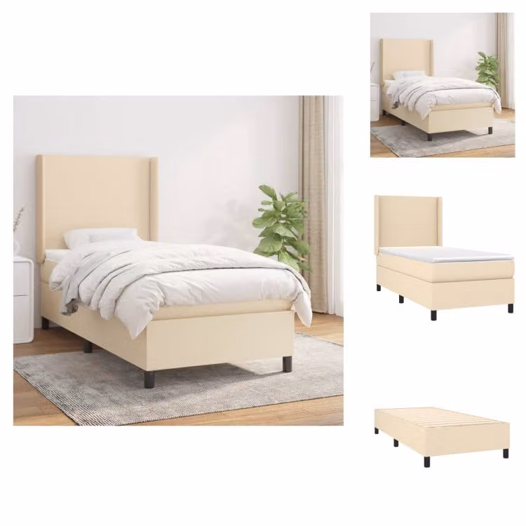 vidaXL Letto a molle con materasso crema 90x200 cm in tessuto - Letti & strutture letto