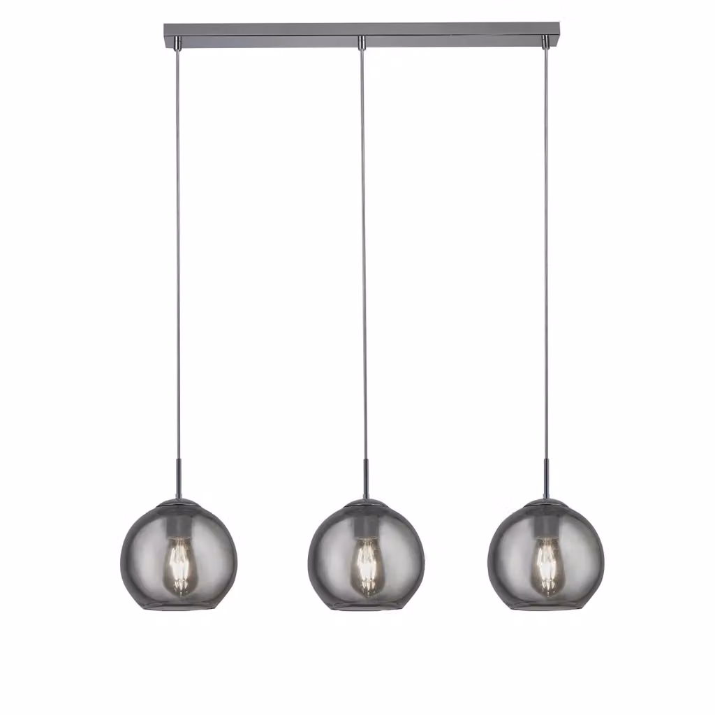 Lampadario Sospeso Contemporaneo SEARCHLIGHT con 3 Luci a Sfera in Vetro Grigio Trasparente e Acciaio Cromo per Portalampada E14 – 2