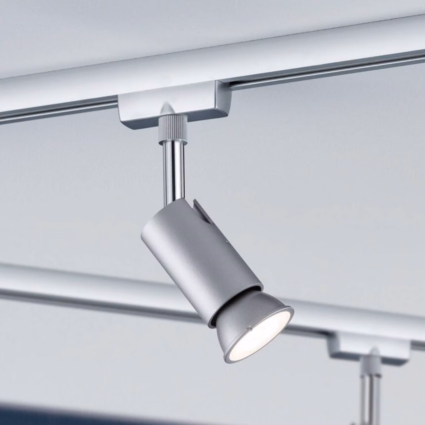 Paulmann URail-Faretto su binario Pure I, cromo opaco, GU10, metallo URail dimmerabile, Cromo / Argento, Soggiorno / Sala da pranzo, Metallo, Moderno
