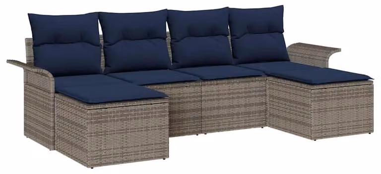 Set Divano da Giardino con cuscino 6 pcs Grigio polyrattan