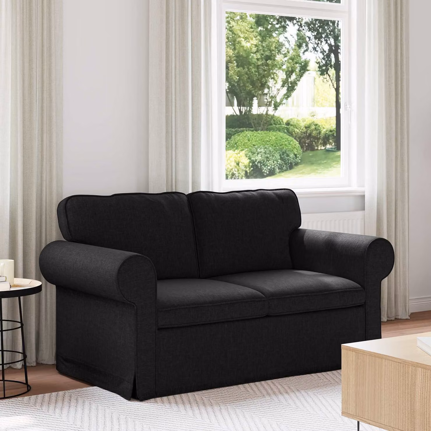 vidaXL Divano Moderno in Tessuto Nero con Struttura in Metallo L: 155 cm, P: 82 cm, H: 80 cm – 1