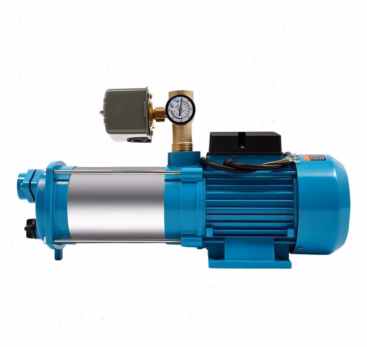 Pompa dell'acqua - Pompa centrifuga autoadescante - 1300 W - 4000 l/h - Pressostato e manometro - Prevalenza di aspirazione 8 m - Acciaio inossidabile - 220-230 V 50-60 Hz