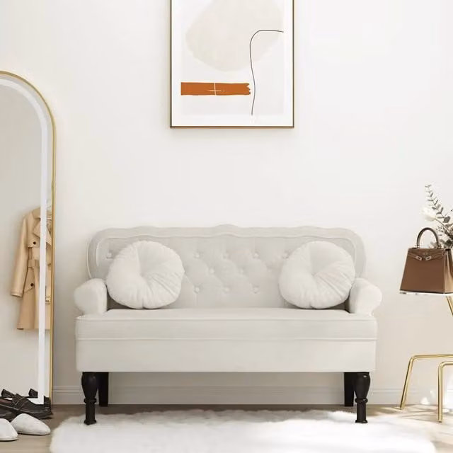 Panca con Schienale-Divano Sedia Crema 119,5x64,5x75 cm in Velluto