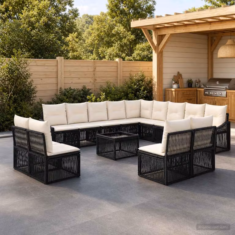 Maison Exclusive - Set da giardino composto da 14 pezzi, divano in rattan sintetico nero