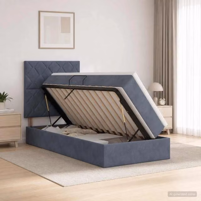 Letto con contenitore e illuminazione LED vidaXL in velluto grigio con materasso, L/P/H: 204 x 100 x 140 cm
